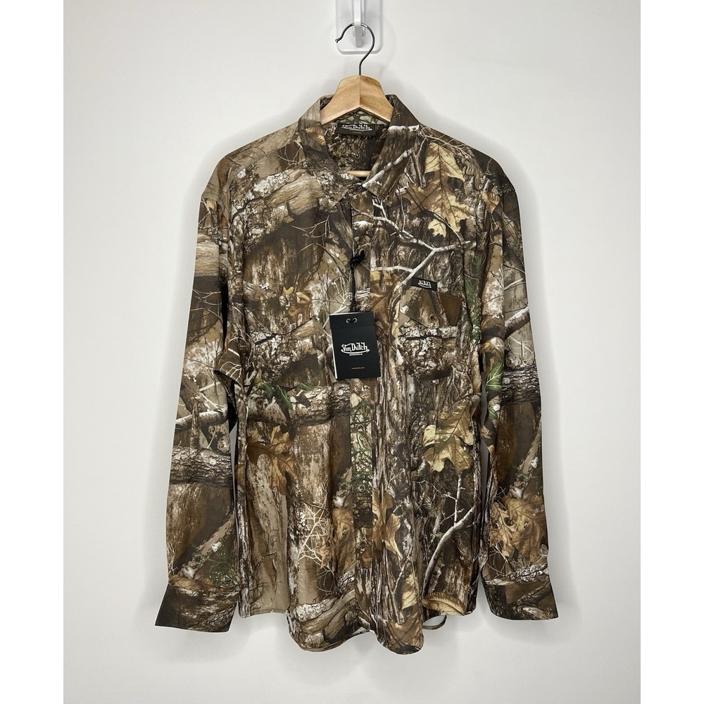 NWT Von Dutch Originals Camouflage Button Down Shirt Mens XL Stretch Y2K Retro